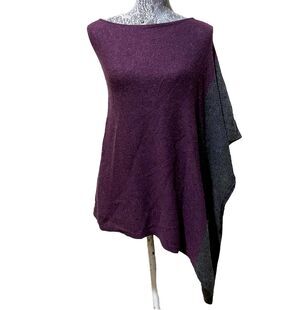 Celeste Womens Wool Cashmere Poncho Sweater Colorblock Knit Cape Wrap Purple